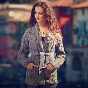 Aran Sweater Market Belted Wool Cardigan